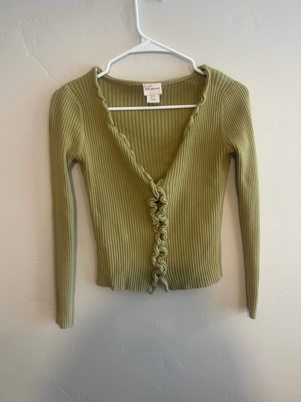 Find Me Now Green Ribbed V-Neck Ruffle-Front Top